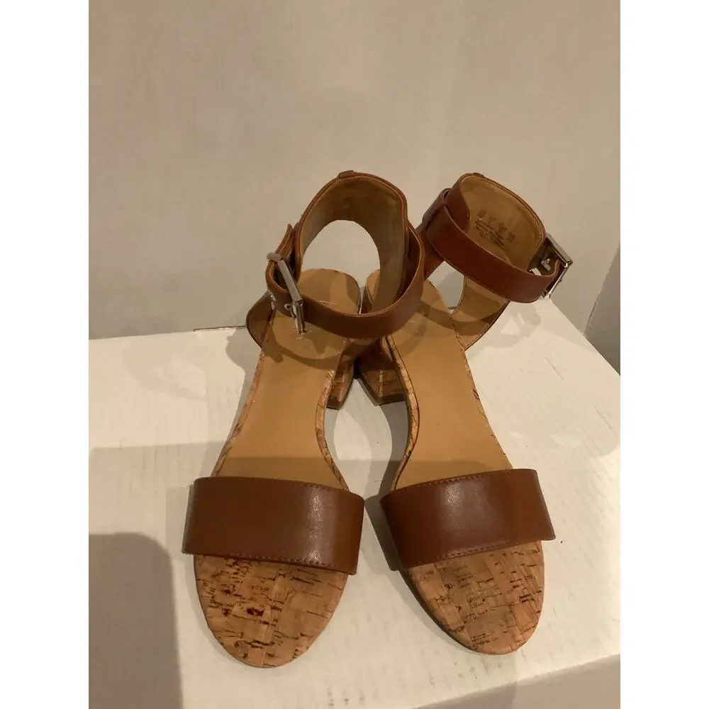 Franco Sarto - Melody - Leather & Cork Block Heel Sandal - Cognac - 8M